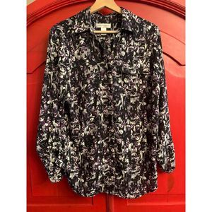 Christopher & Banks Sze Med Black Purple Grey White Dressy Button Down Shirt EUC